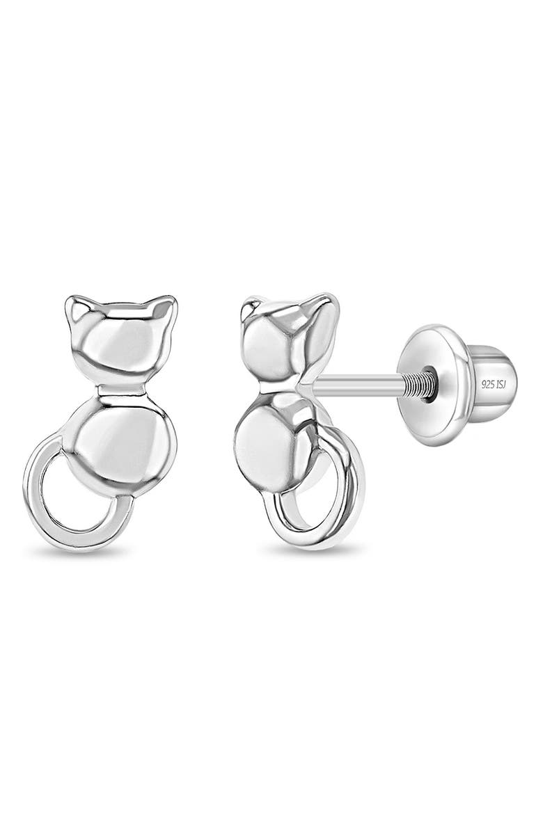 Kitty Cat Earrings, Main, color, Silver