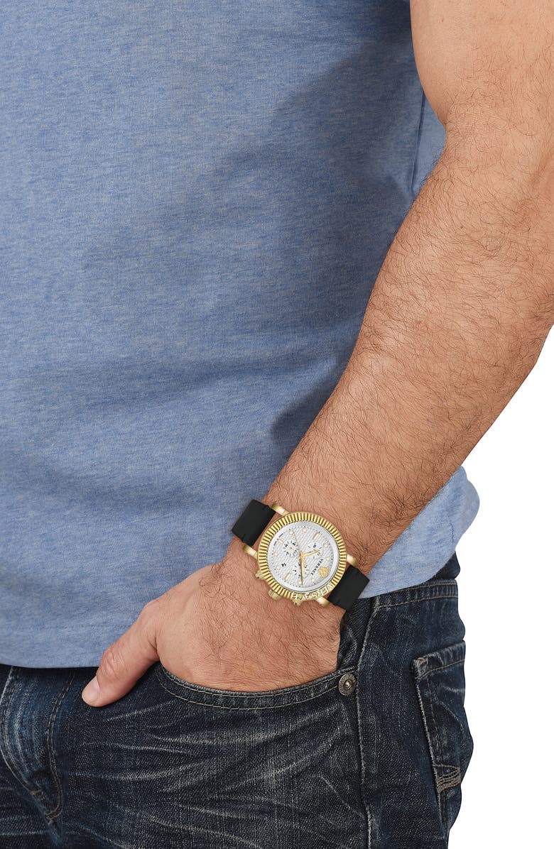 Versace V-Chrono Classic Leather Strap Watch, 45mm, Alternate, color, 