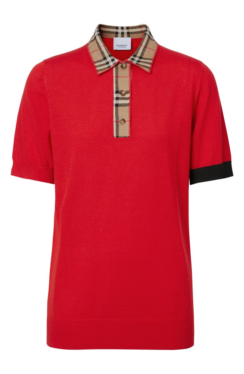 Burberry Penk Vintage Check Trim Merino Wool Polo Sweater, Alternate, color, 