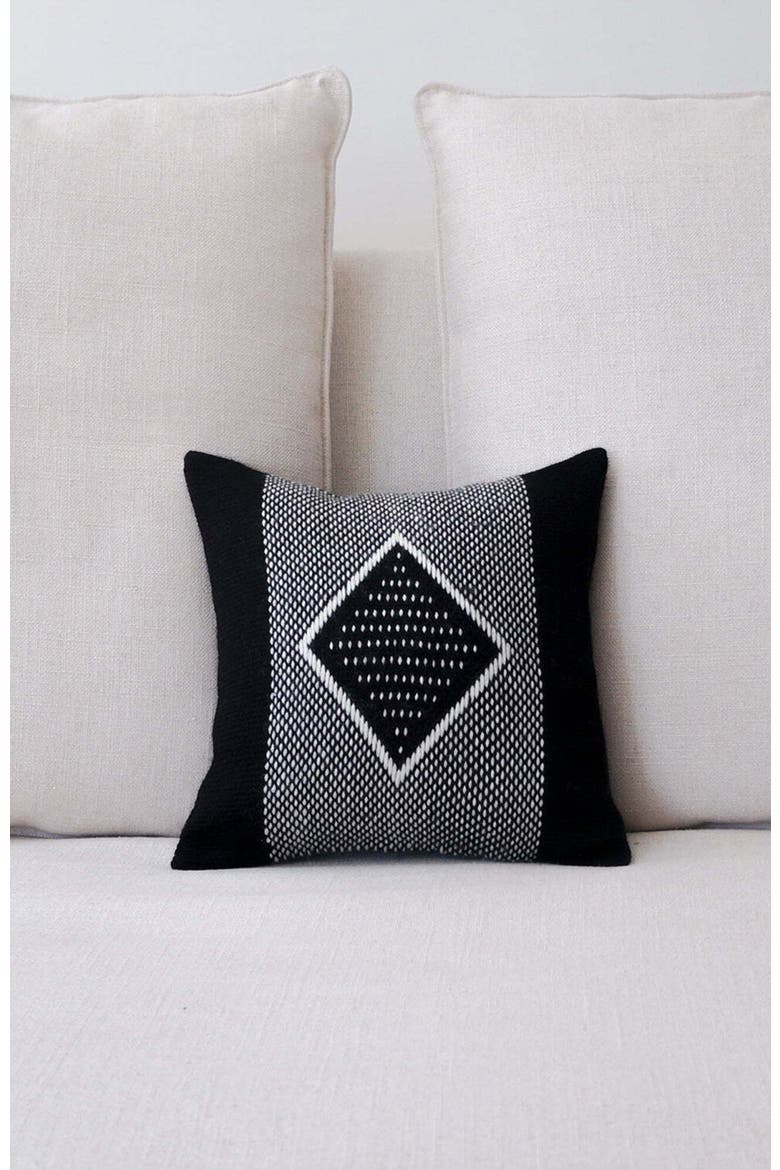 Diamante Square Textile Small Pillow in Ivory, Alternate, color, Black/Ivory