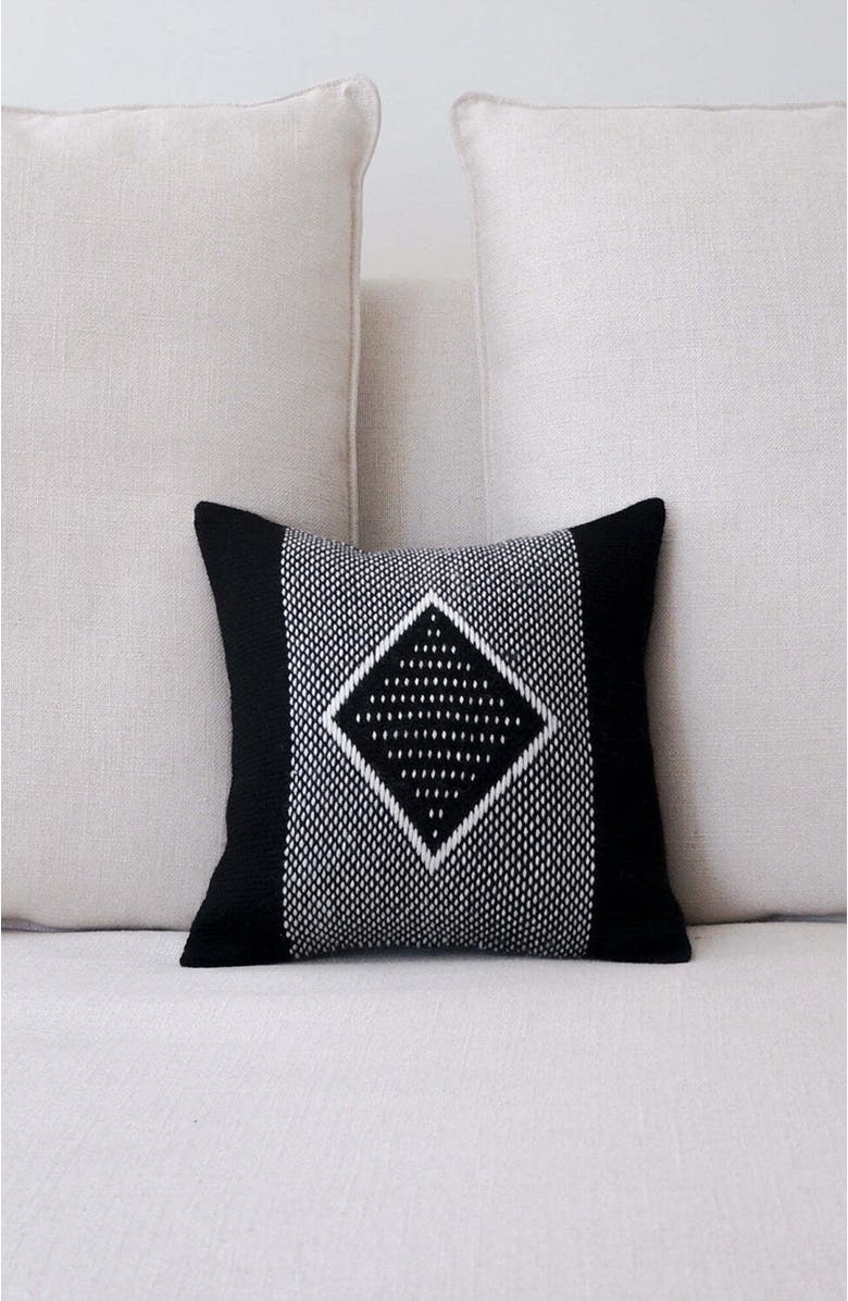 Voz Diamante Square Textile Small Pillow in Ivory, Alternate, color, Black/Ivory