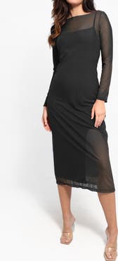 Popilush Shapewear Slimming Midi Work Dress and Sheer Mesh Overlay Set