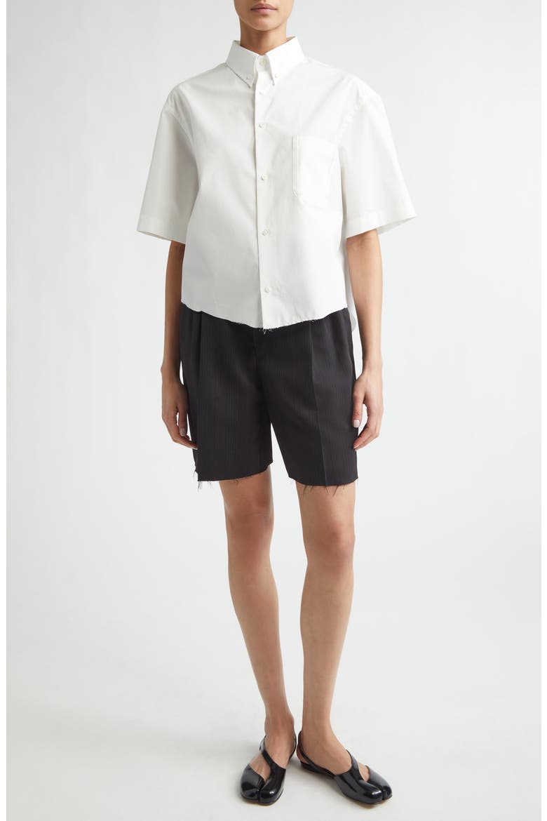Décortiqué Crop Short Sleeve Button-Down Shirt, Alternate, color, OFF WHITE
