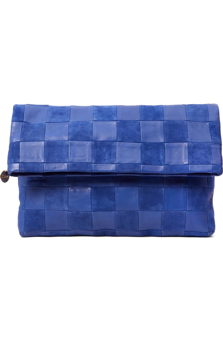 Clare V. Carryall Checkered Leather Clutch, Main, color, Lagoon