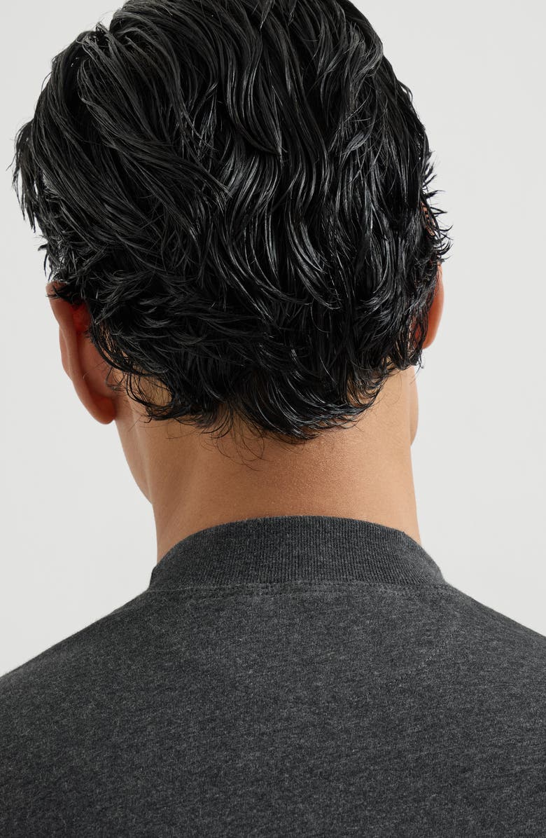Brunello Cucinelli Cotton jersey long sleeve mock neck T-shirt, Alternate, color, Anthracite