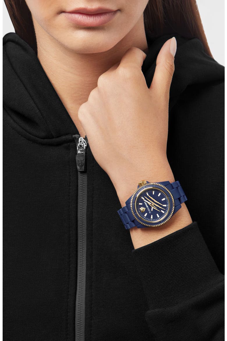 The Scratch Silicone Strap Watch, 38mm, Alternate, color, BLUE