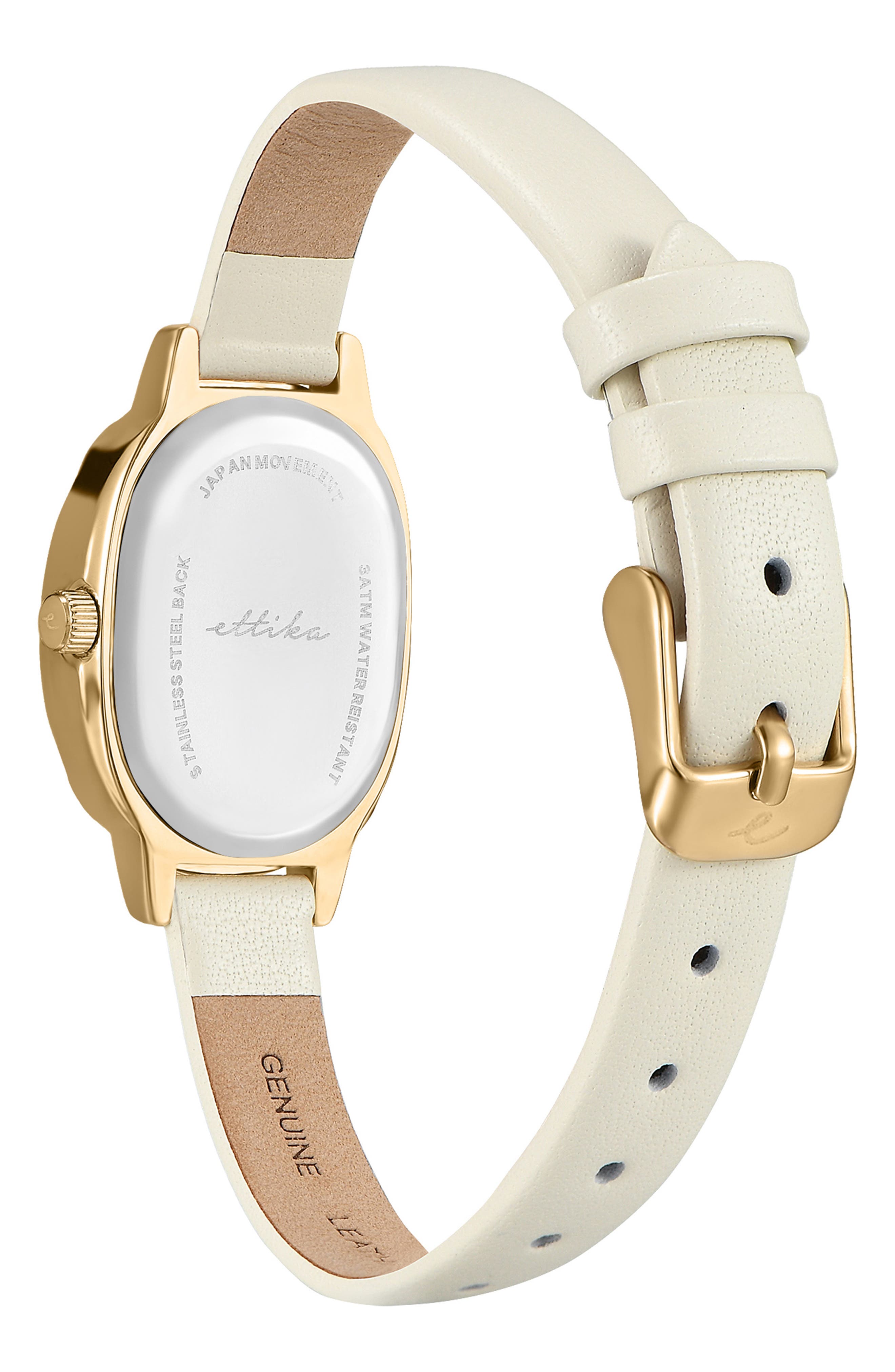 Women\'s Oval Gold-Tone Watch with White Dial and Leather Strap Ettika Oval Mother of Pearl Watch & Leather Strap Set (Women  main image 3