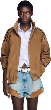 SANDRO Studded Suede Jacket