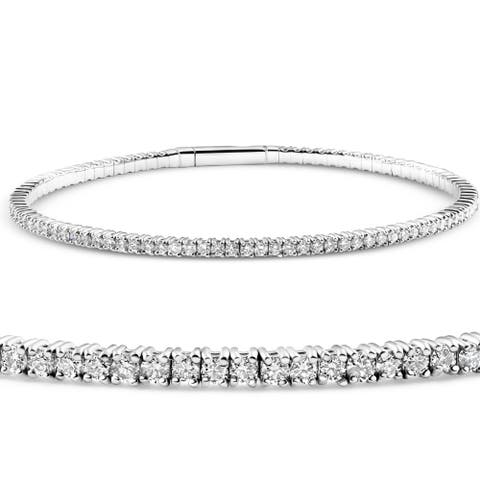 2 - 10Ct TW Flexible Diamond Bangle Tennis Bracelet Lab Grown 14k Gold