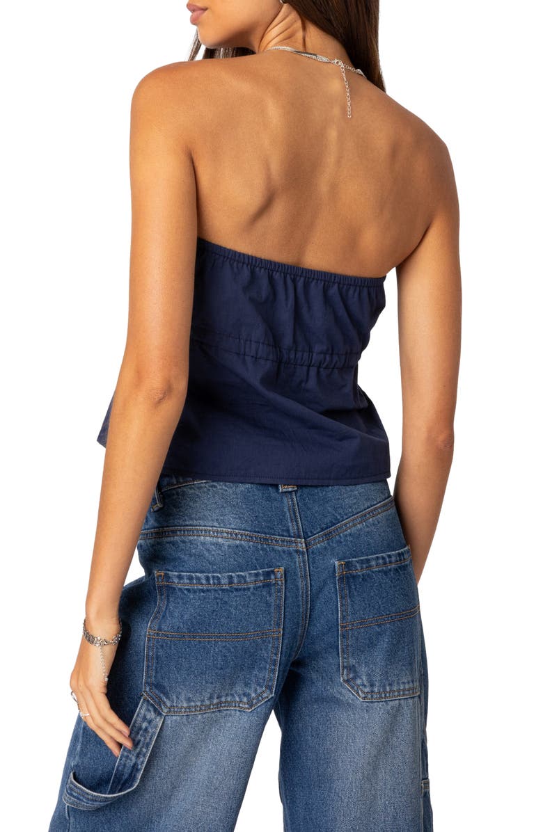 EDIKTED Reva Strapless Cotton Top, Alternate, color, Navy