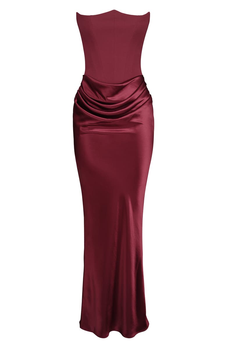 HOUSE OF CB Persephone Strapless Corset Gown, Alternate, color, Wine
