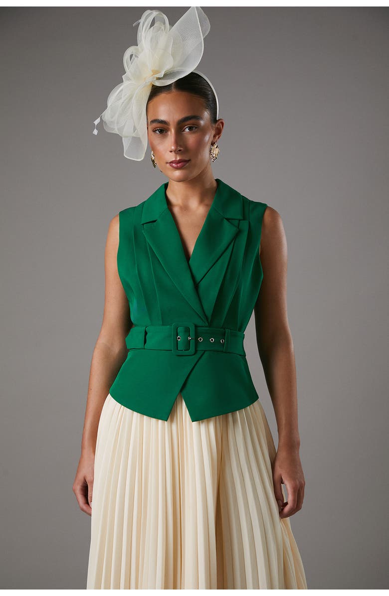 Coast Sleeveless Crepe Pleated Midi Dress, Alternate, color, Green