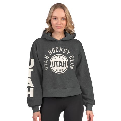 Women's Starter  Heather Charcoal Utah Mammoth Star Player Cropped Fleece Hoodie