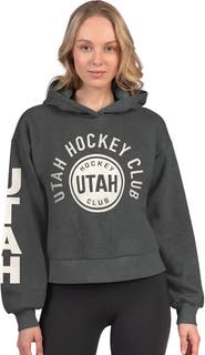 STARTER Women's Starter Heather Charcoal Utah Mammoth Star Player Cropped Fleece Hoodie