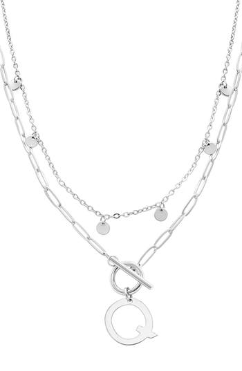 Adornia Silver Tarnish Resistant Confetti And Paperclip Layered Initial Toggle Necklace In Silver-q
