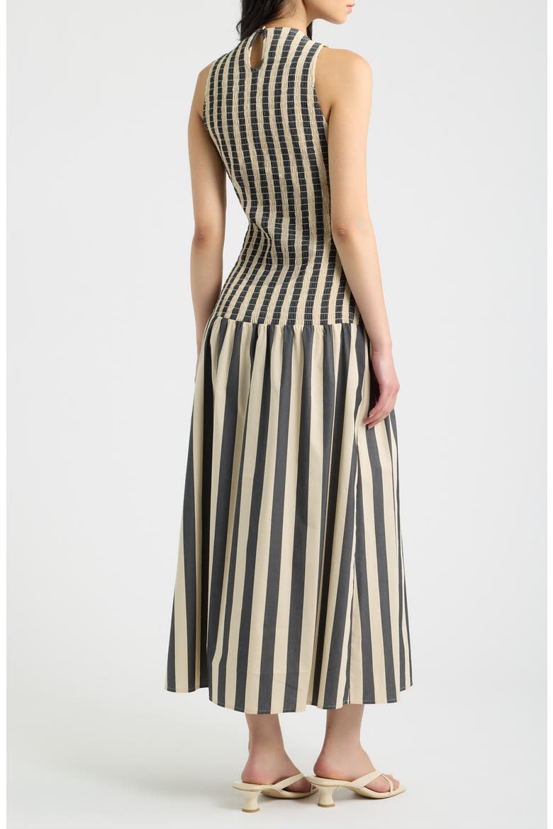 Arlin Smocked Midi Dress, Alternate, color, NOIR KHAKI