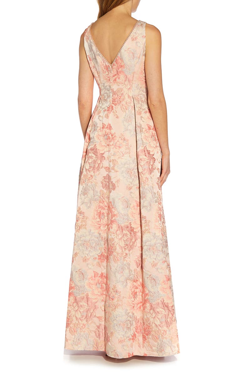 Adrianna Papell Floral Metallic Jacquard Evening Gown, Alternate, color, 