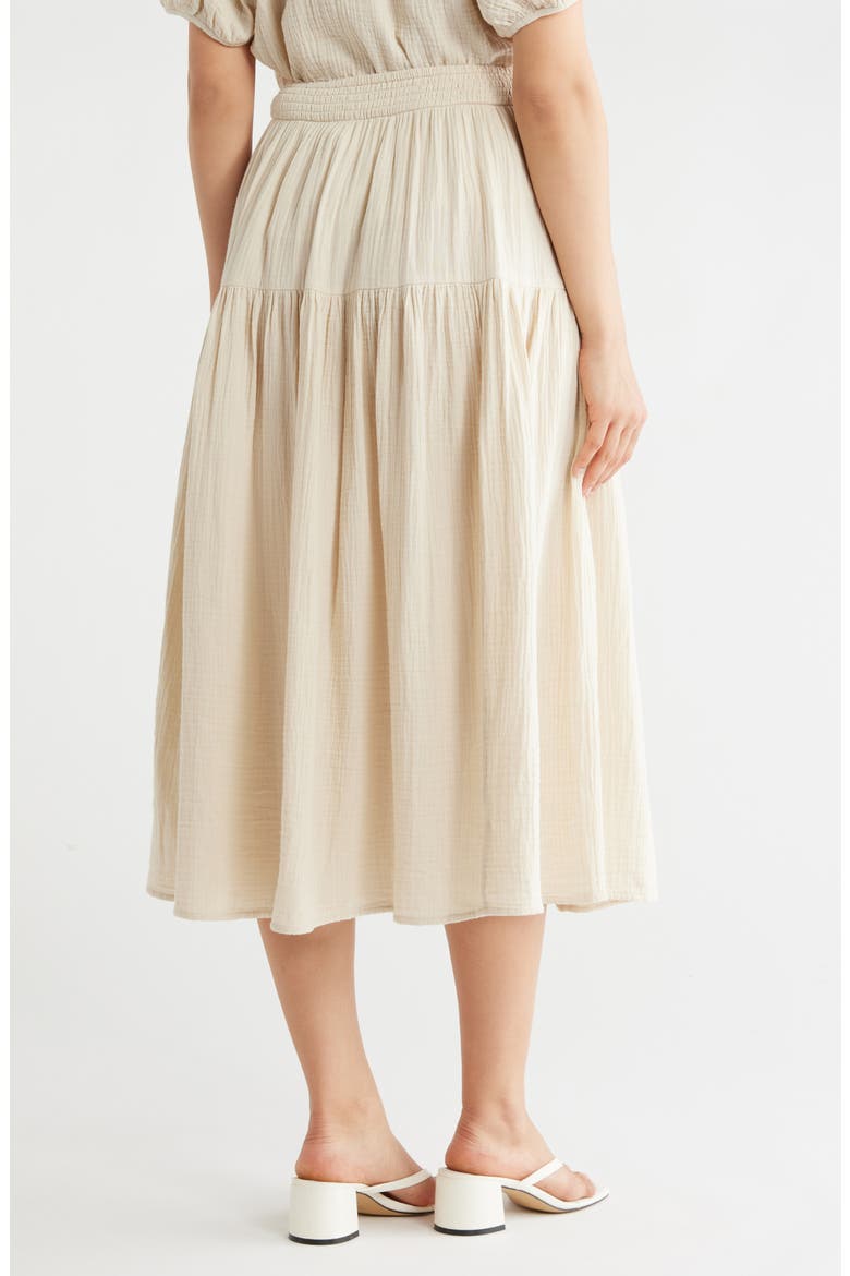 Cotton Gauze Tiered Midi Skirt, Alternate, color, BEIGE RAINY DAY