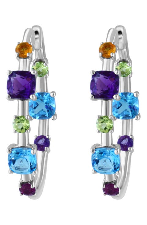 Sterling Silver Semiprecious Stone Inside Out Hoop Earrings