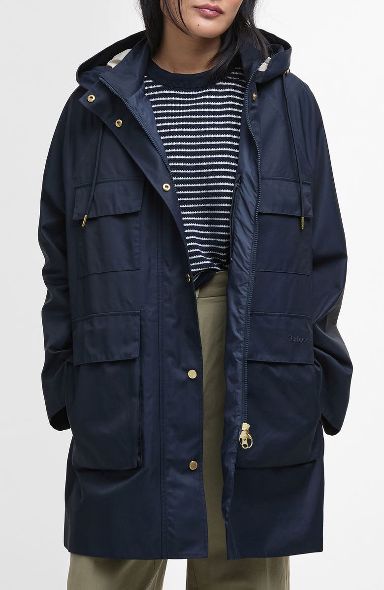 Barbour Khai Waterproof Hooded Raincoat, Main, color, Dark Navy/Rosemary Tartan