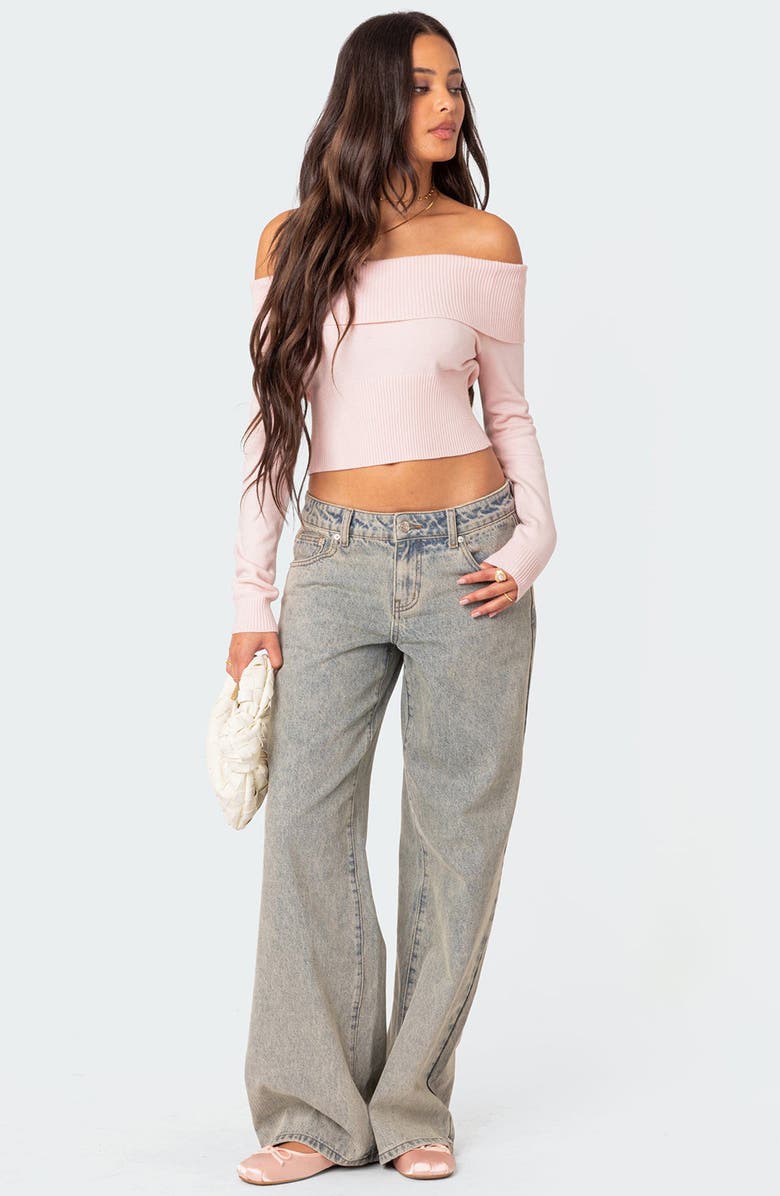 EDIKTED Minnie Foldover Knit Crop Top, Alternate, color, Light-Pink