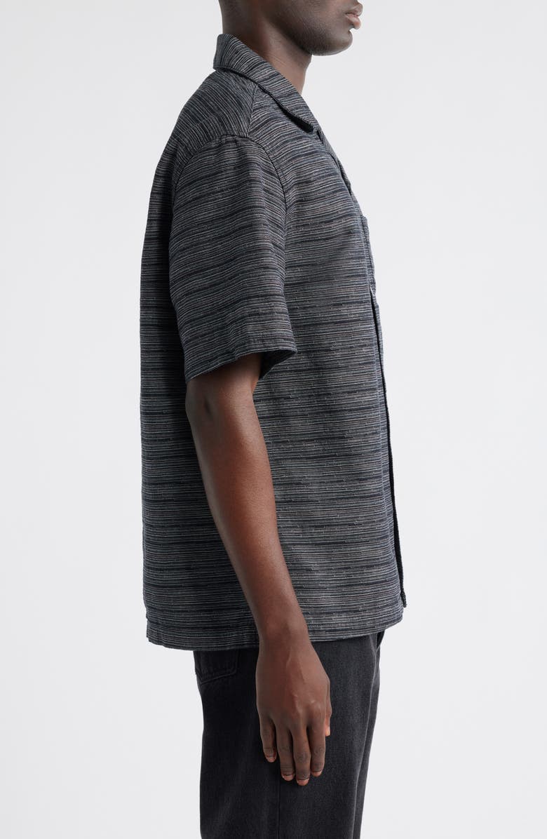 Carhartt Work In Progress Gellar Short Sleeve Cotton Jacquard Camp Shirt, Alternate, color, Gellar Stripe, Black (Rinsed)