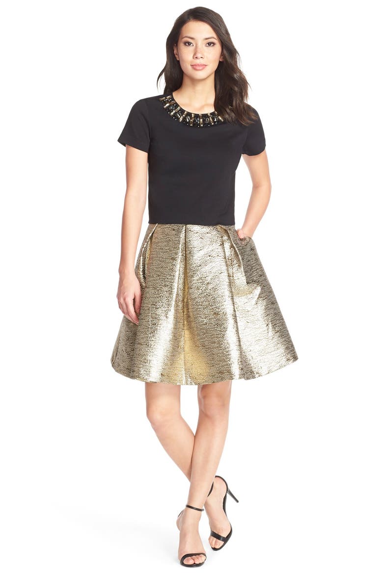 Embellished Ponte Blouse, Alternate, color, BLACK