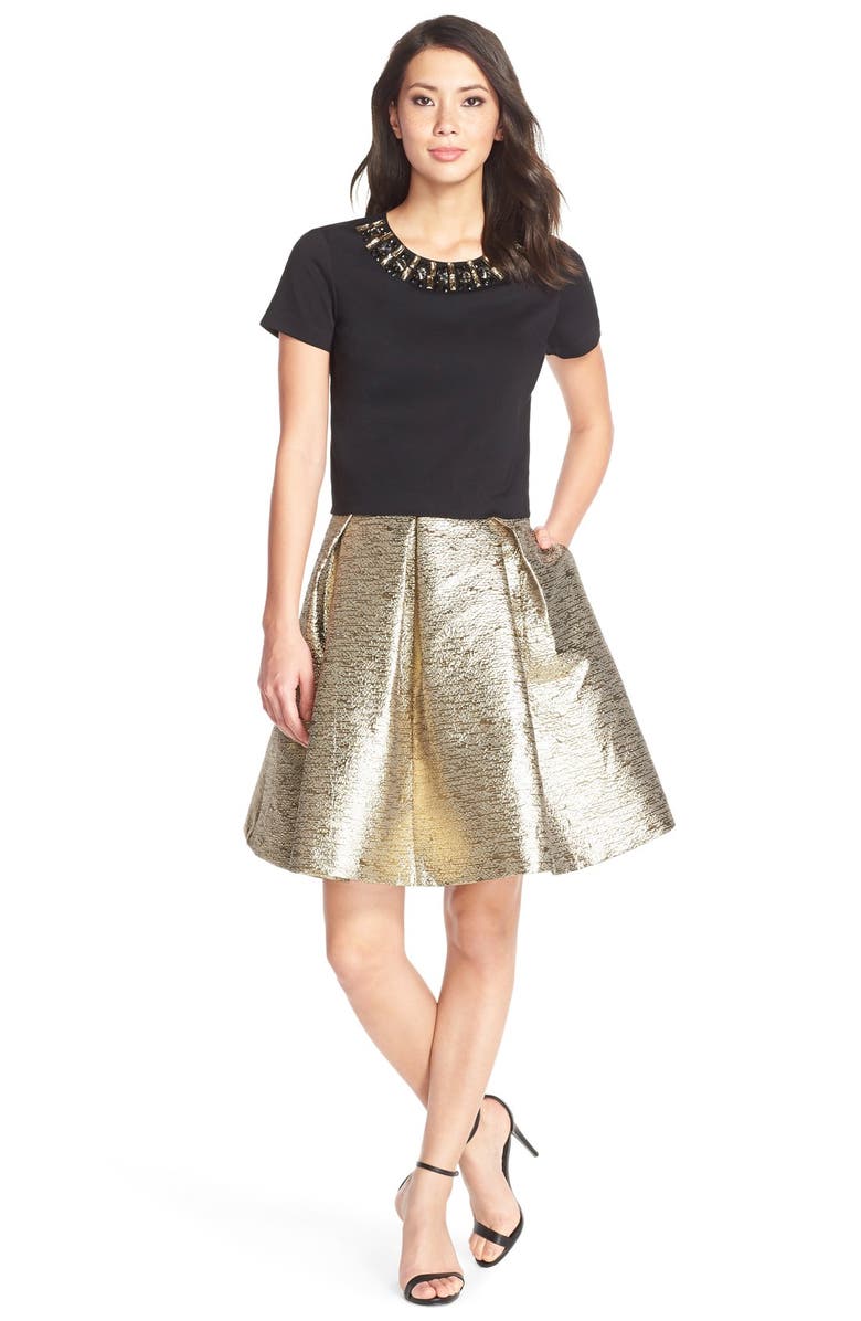 Eliza J Embellished Ponte Blouse, Alternate, color, 