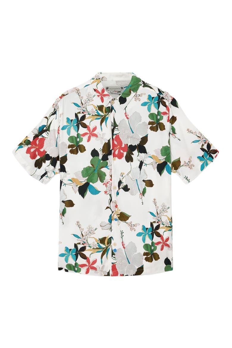 Koh Chang Floral Short Sleeve Cotton Button-Up Shirt, Alternate, color, OFF WHITE