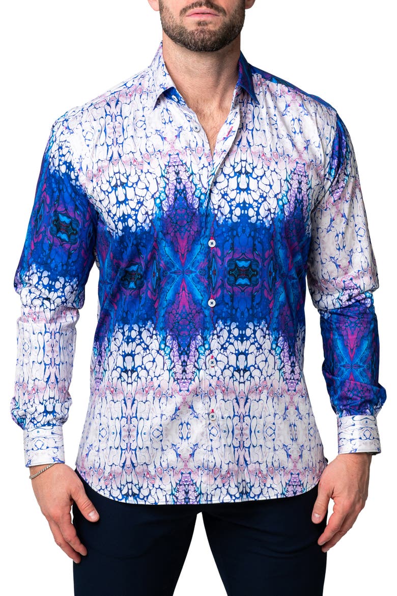 Fibonacci Imense Blue Cotton Button-Up Shirt, Main, color, BLUE