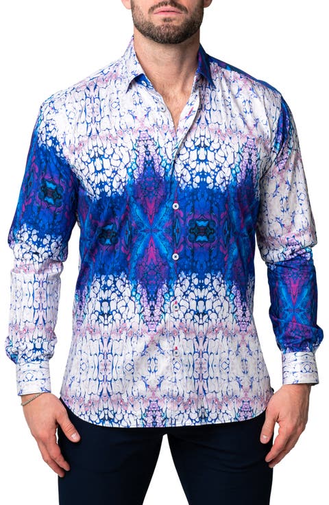 Fibonacci Imense Blue Cotton Button-Up Shirt