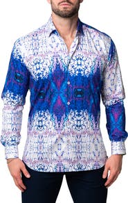 Maceoo Fibonacci Imense Blue Cotton Button-Up Shirt