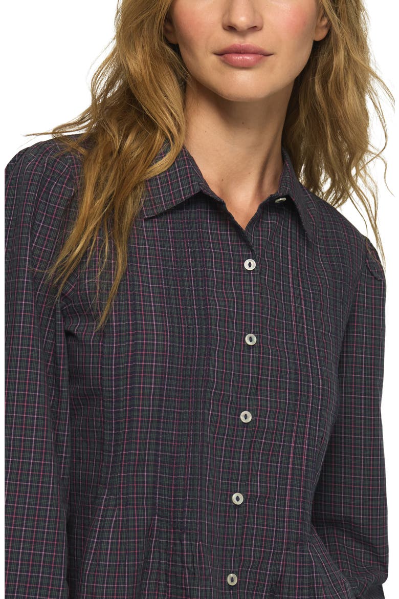 Pintucked Cotton Shirt, Alternate, color, BLUE GREEN PLAID