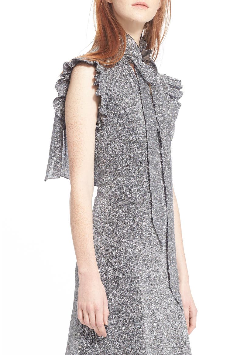 Metallic Ruffle Midi Dress, Alternate, color, SILVER