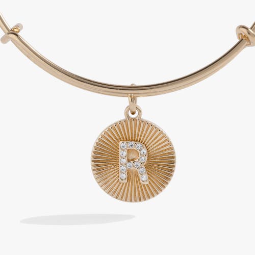 Alex And Ani Pave Starburst Texture Initial Bangle Bracelet In Gold - R