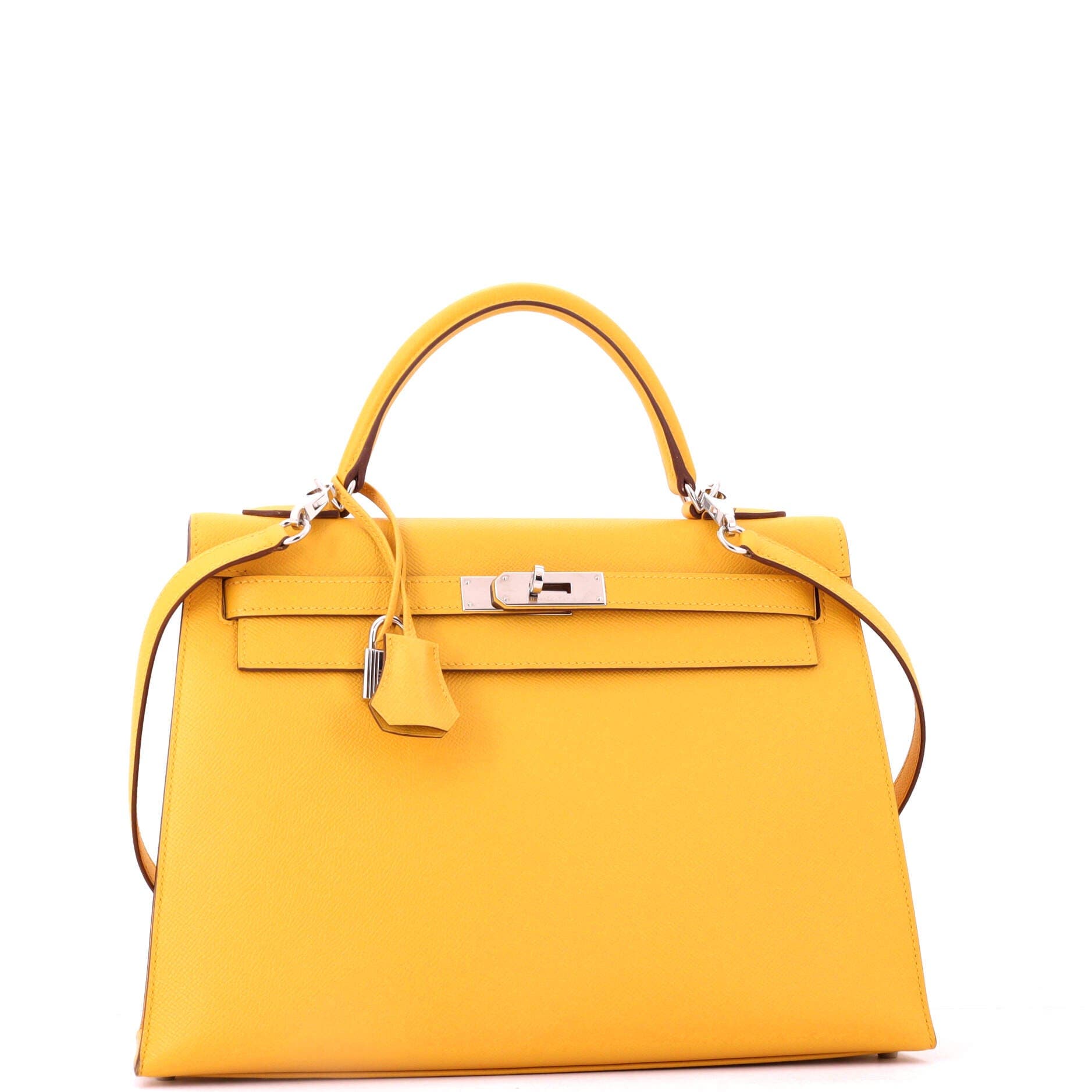 Pre-Owned Hermes Kelly Handbag Yellow Epsom with Palladium Hardware 32, Alternate, color, Soleil
