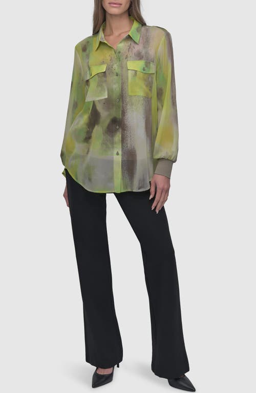 Dkny Abstract Print Chiffon Button-up Shirt In Watercolr