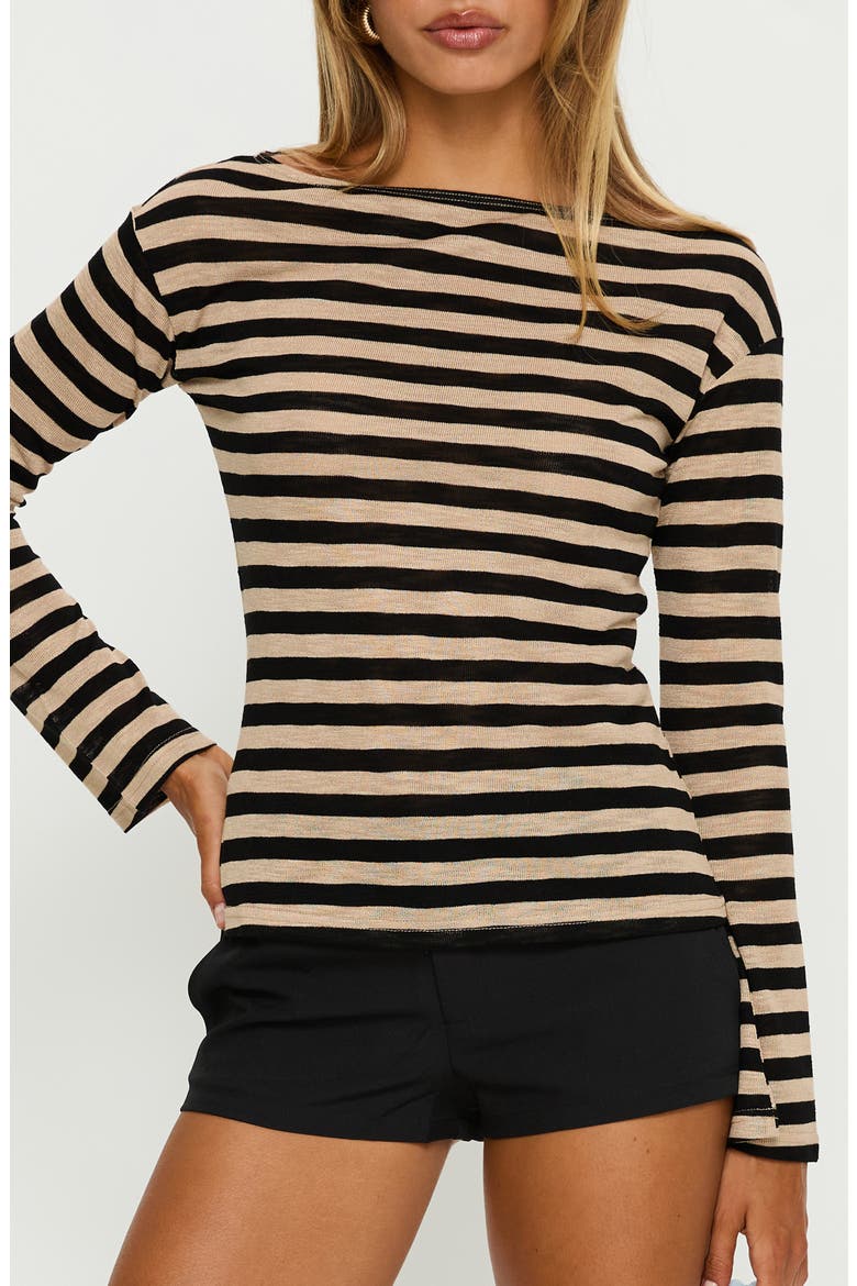 So Composed Boat Neck Knit Top, Main, color, LATTE STRIPE