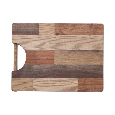 Acacia, Pine and Mango Wood End Grain Cheese/Cutting Board with Handle, Natural