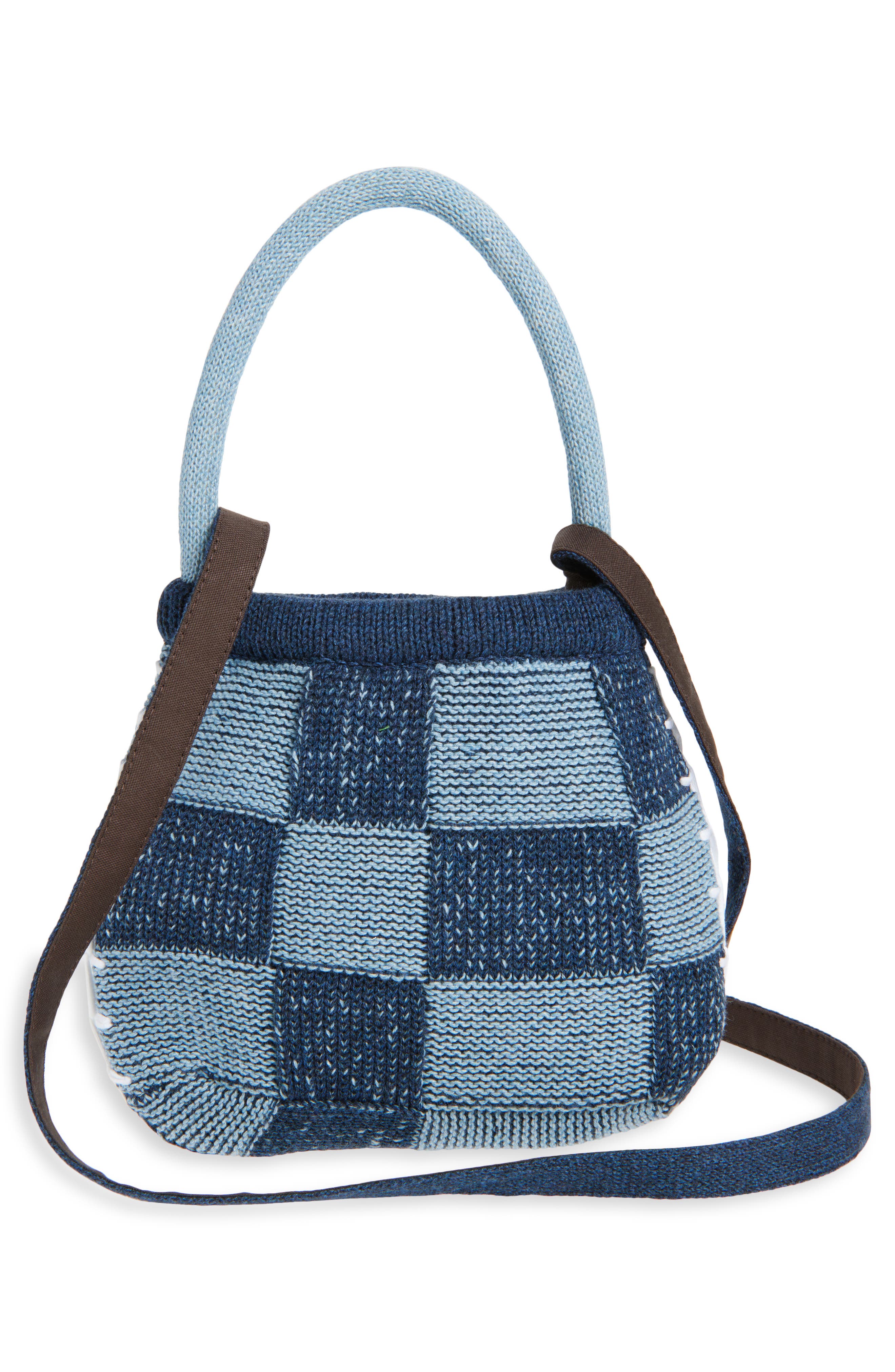 YanYan Embellished Check Cotton Knit Handbag, Alternate, color, Denim