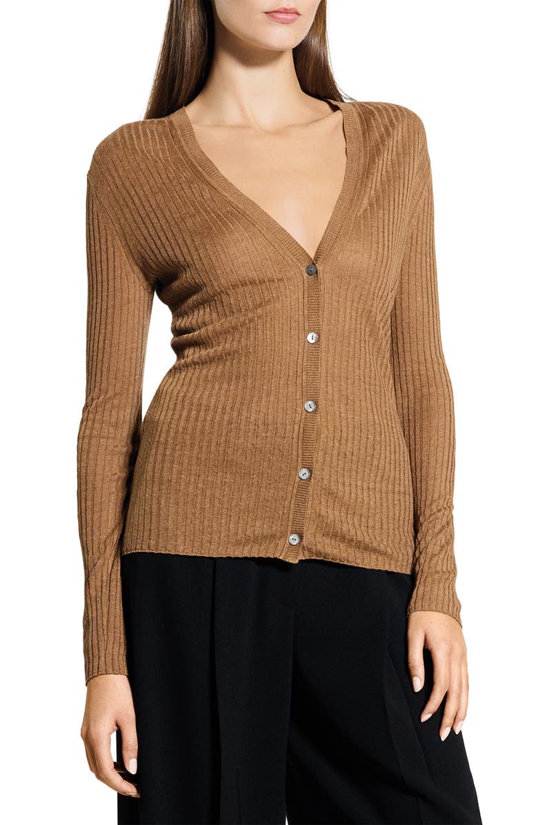 Theory Rib Cardigan, Alternate, color, Mid Khaki
