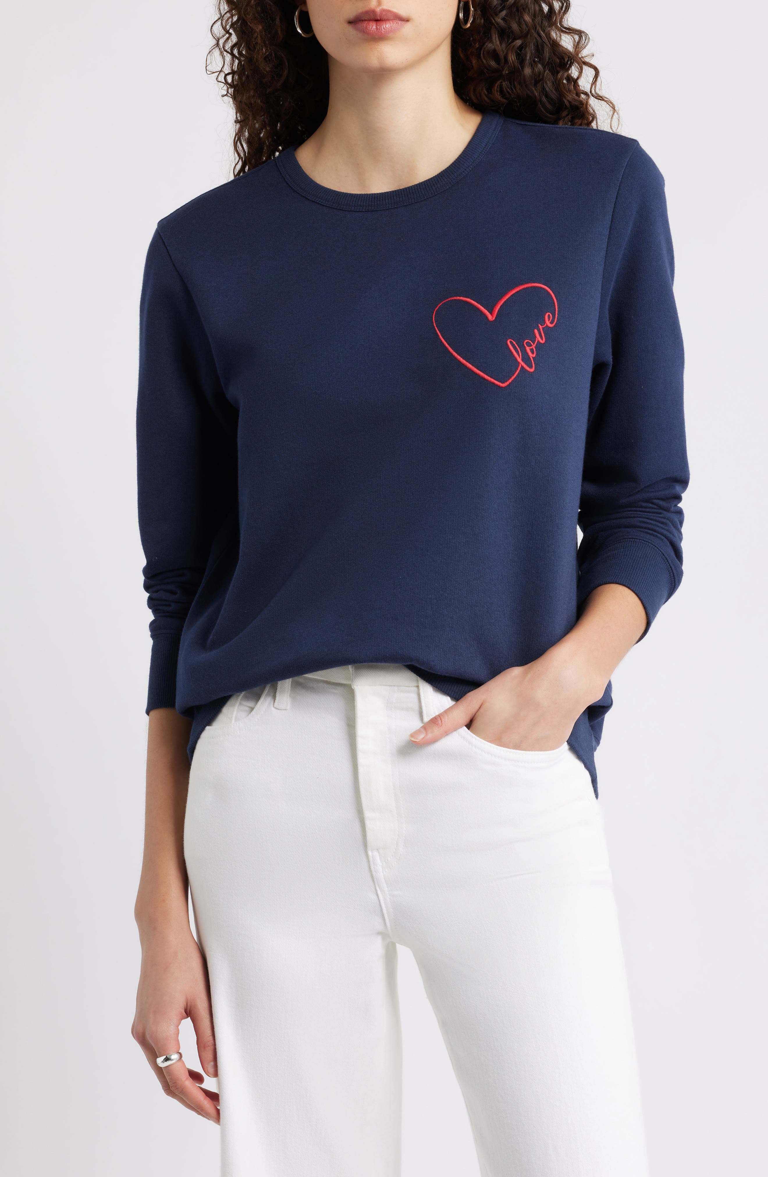 Caslon® Love Embroidered Sweatshirt