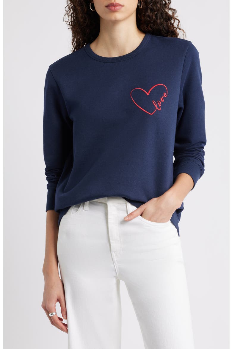 Love Embroidered Sweatshirt, Main, color, NAVY STILL RED GOJI HEART