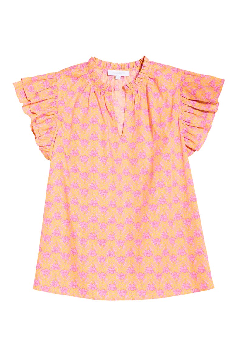 Risette Floral Tiered Ruffle Sleeve Top, Alternate, color, ORANGE-PINKS-MULTI