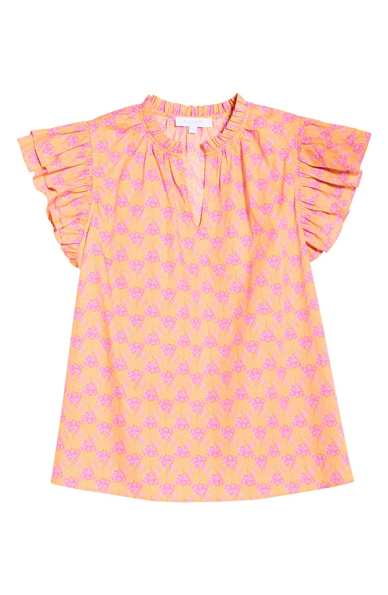 SUGARLIPS Risette Floral Tiered Ruffle Sleeve Top, Alternate, color, Orange-Pinks-Multi