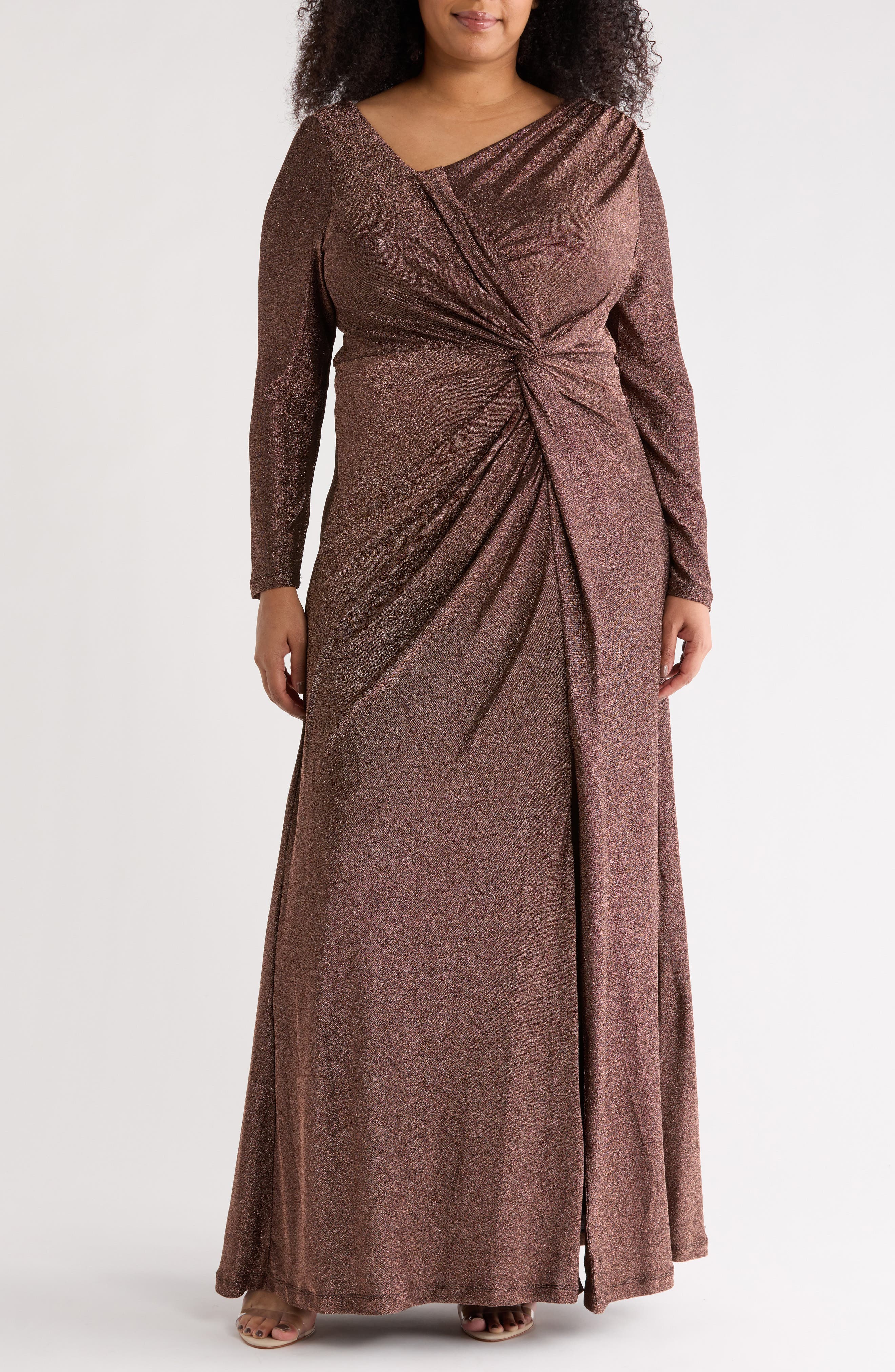 DKNY Knotted Front Long Sleeve Gown