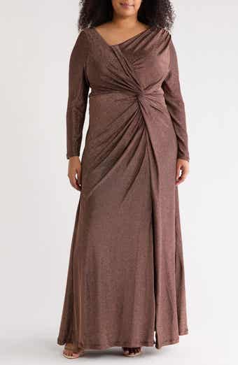 DKNY Knotted Front Long Sleeve Gown