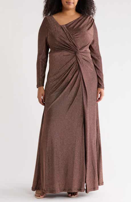 DKNY Knotted Front Long Sleeve Gown