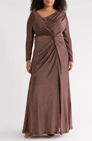 DKNY Knotted Front Long Sleeve Gown