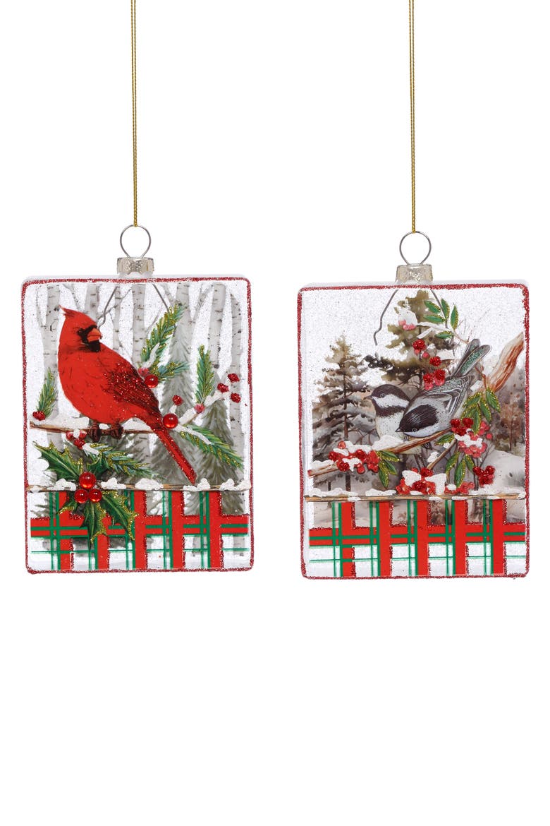 Cardinal Plaid Rectangle Ornament, Set of 6, Main, color, Red